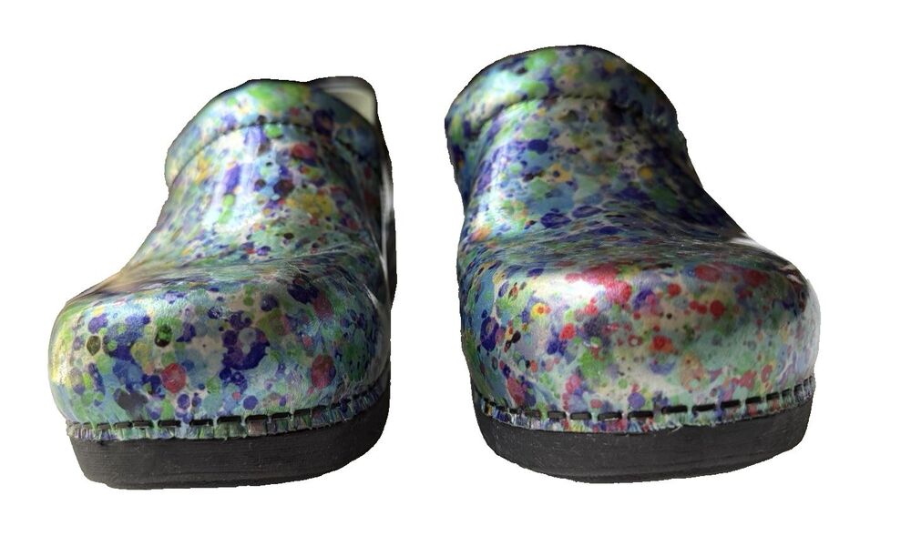 Dansko XP 2.0 Women's Multicolor Watercolor Dots Patent Leather Clogs Sz 9 Nurse - Picture 11 of 16